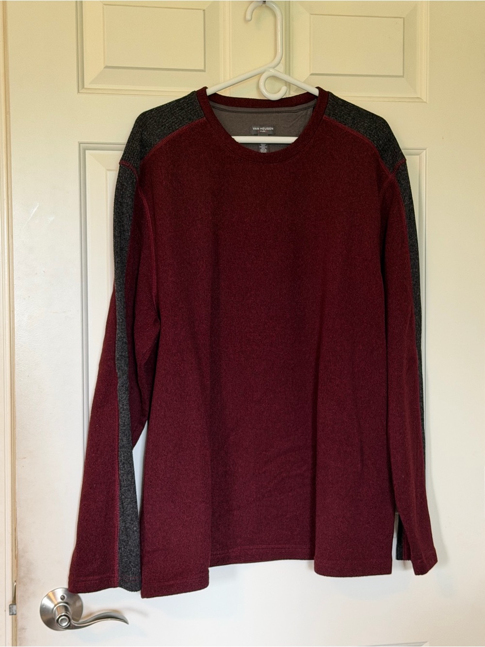 Van Heusen Men's Crewneck Sweater in Burgundy with Charcoal Panels
